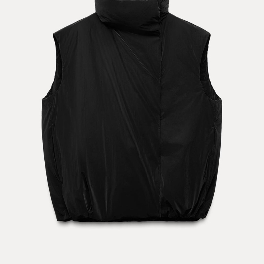 Zara ZW collection Black Quilted Vest with High Collar and Insulated Design